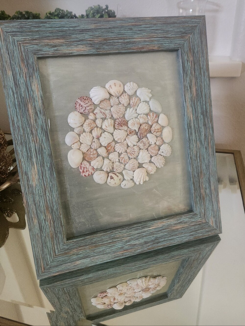 Seashell Wall Art in Weathered Green Frame - Picture 2 of 3